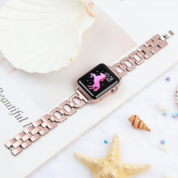 OULUCCI Paslanmaz elik Apple Watch 7 Kay (45mm)-Rose Gold