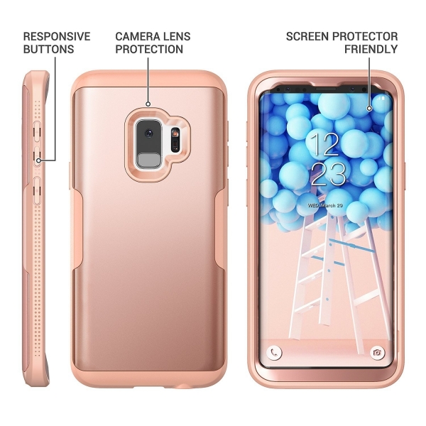 YOUMAKER Galaxy S9 Plus Rugged Bumper Klf (MIL-STD-810G)-Rose Gold