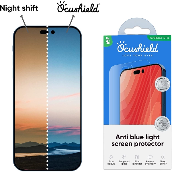 Ocushield iPhone 14 Pro Anti Mavi Ik Temperli Cam Ekran Koruyucu