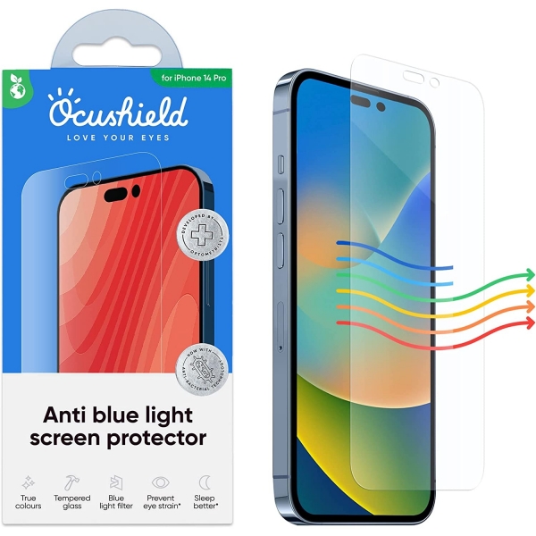 Ocushield iPhone 14 Pro Max Anti Mavi Ik Temperli Cam Ekran Koruyucu