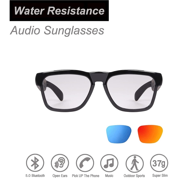 OhO Sunshine Bluetooth Bağlantılı Akıllı Güneş Gözlüğü-Black Transparent