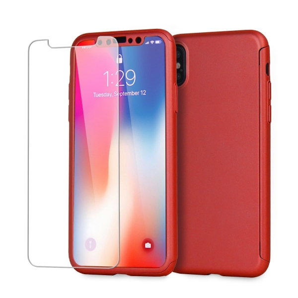 Olixar iPhone X Klf ve Cam Ekran Koruyucu-Red