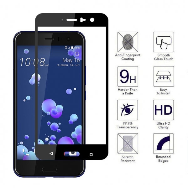 Orzero HTC U11 Temperli Siyah Cam Ekran Koruyucu (2 Adet)