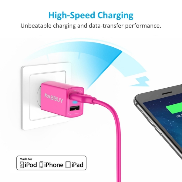 PASBUY Lightning to USB arj/Senkronizasyon Kablosu (2M)-Pink