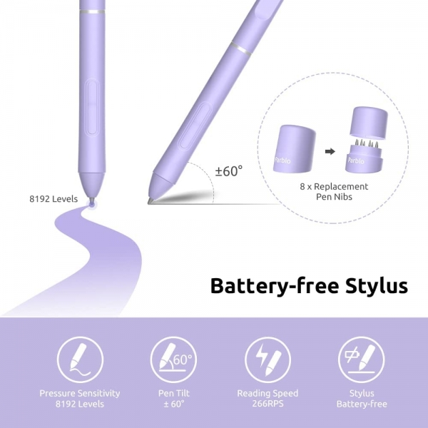Parblo Intangbo Kablosuz Grafik izim Tableti-Purple