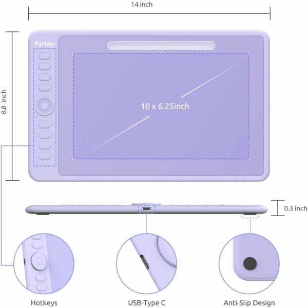 Parblo Intangbo Kablosuz Grafik izim Tableti-Purple