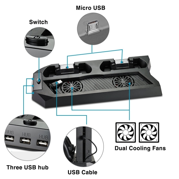 Pecham PS4 Slim / PS4 Soutma Fan / ift Kontrol Cihaz / arj stasyonu