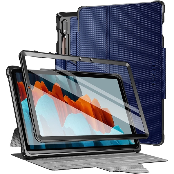 Poetic Explorer Serisi Galaxy Tab S7 FE Kalem Blmeli Klf (12.4 in)-Navy