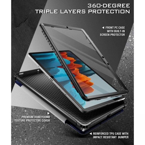 Poetic Explorer Serisi Galaxy Tab S7 FE Kalem Blmeli Klf (12.4 in)-Navy