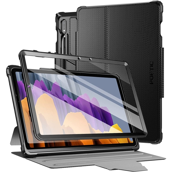 Poetic Explorer Serisi Galaxy Tab S7 Kalem Bölmeli Kılıf (11 inç)-Black