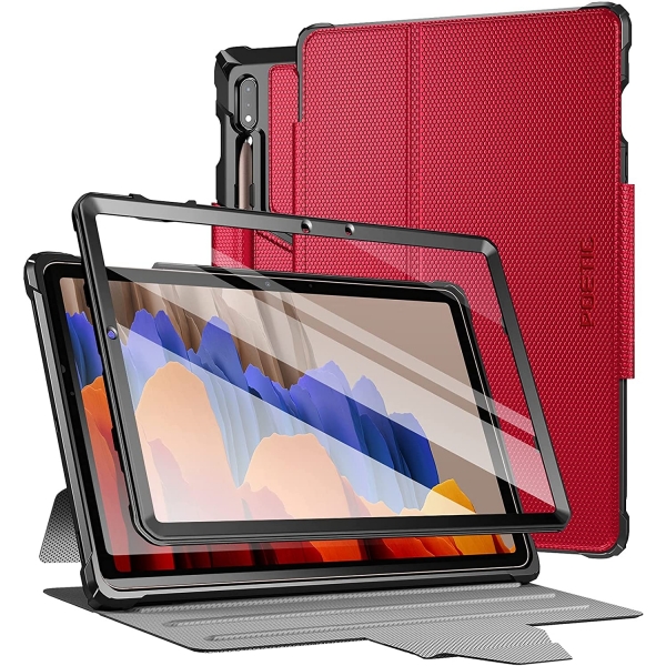 Poetic Explorer Serisi Galaxy Tab S7 Kalem Blmeli Klf (11 in)-Red