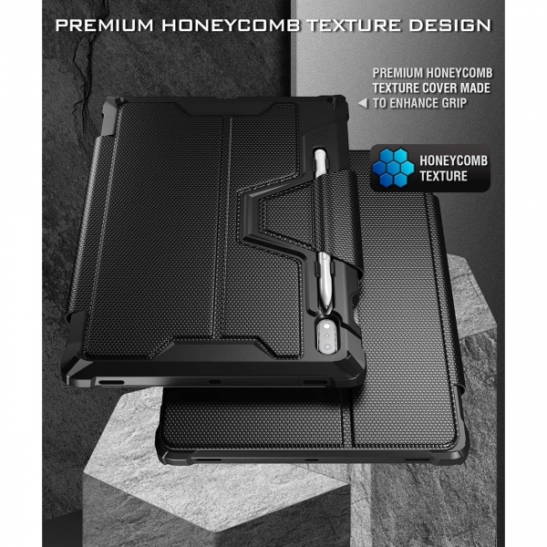 Poetic Explorer Serisi Galaxy Tab S7 Plus Kalem Blmeli Klf (12.4 in)-Black