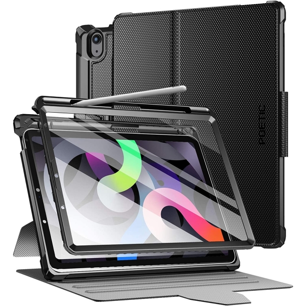 Poetic Explorer Serisi iPad Air 5 360 Derece Standl Klf (10.9 in)-Black
