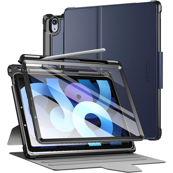 Poetic Explorer Serisi iPad Air 5 360 Derece Standl Klf (10.9 in)-Navy Blue