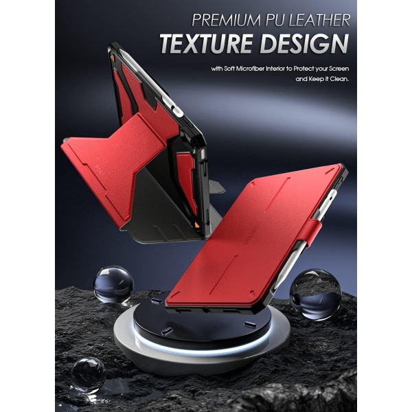 Poetic Explorer Serisi iPad 10.Nesil 360 Derece Standl Klf (10.9 in)-Dark Red