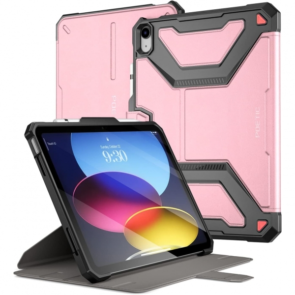 Poetic Explorer Serisi iPad 10.Nesil 360 Derece Standl Klf (10.9 in)-Light Pink