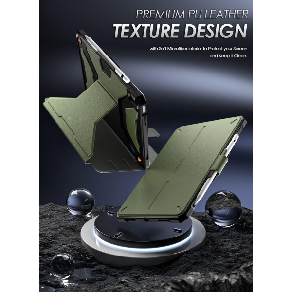 Poetic Explorer Serisi iPad 10.Nesil 360 Derece Standl Klf (10.9 in)-Military Green