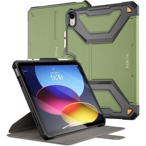 Poetic Explorer Serisi iPad 10.Nesil 360 Derece Standl Klf (10.9 in)-Military Green