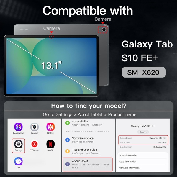 JETech Galaxy Tab S10 FE Plus Rotating Klf-Black