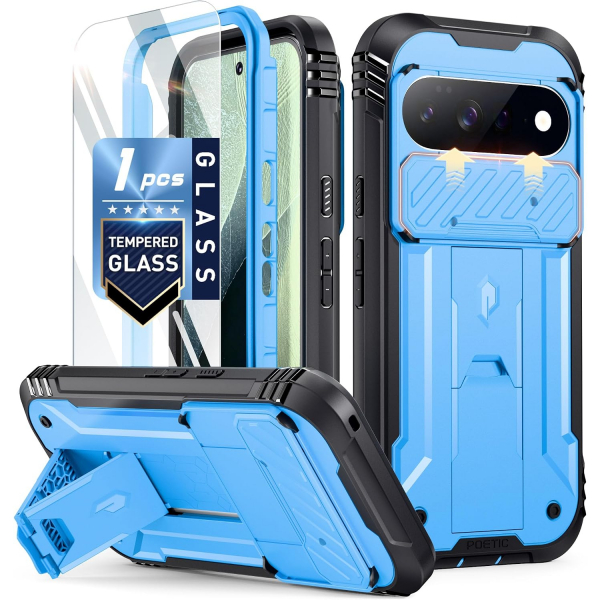 Poetic Google Pixel 11 Pro XL Standl� Tam Koruma K�l�f -Light Blue