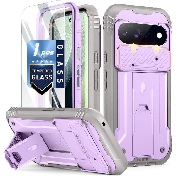 Poetic Google Pixel 11 Pro XL Standl� Tam Koruma K�l�f -Purple