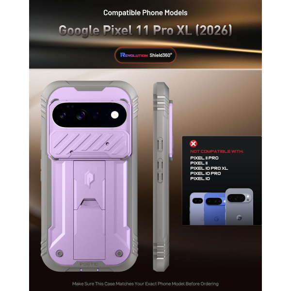 Poetic Google Pixel 11 Pro XL Standl� Tam Koruma K�l�f -Purple