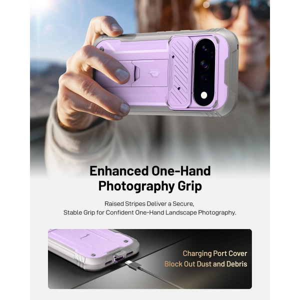 Poetic Google Pixel 11 Pro XL Standl� Tam Koruma K�l�f -Purple