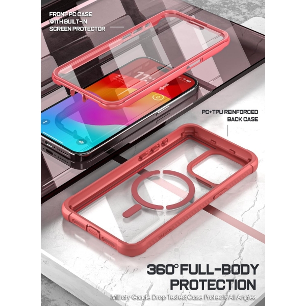 Poetic Guardian MagPro Serisi Apple iPhone 15 Pro Max Klf -Coral Pink