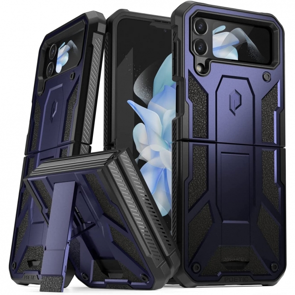 Poetic Spartan Serisi Galaxy Z Flip 4 Klf (MIL-STD-810G)-Metallic Blue