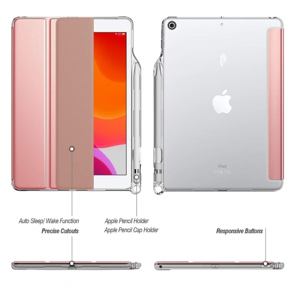 Poetic iPad Lumos X Serisi Kalem Blmeli Klf (10.2 in)-Rose Gold