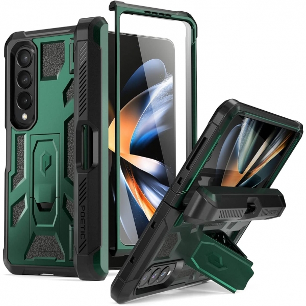 Poetic Spartan Serisi Galaxy Z Fold 4 Tam Korumal Klf (MIL-STD-810G)-Metallic Green