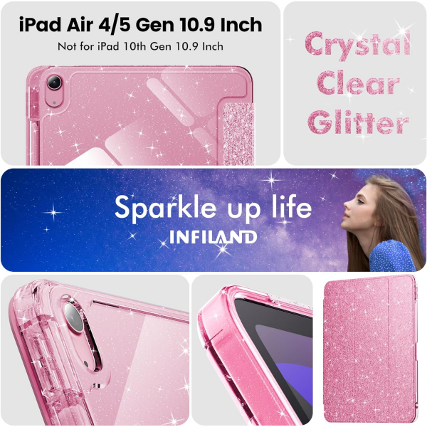 INFILAND Parlak iPad Air M2 Klf (11/10.9 in)-Rose Red