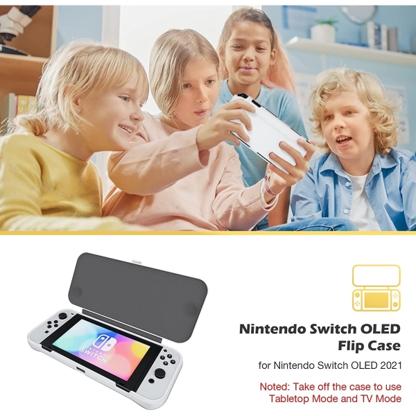 ProCase Nintendo Switch OLED in Klf ve Temperli Cam Ekran Koruyucu-White