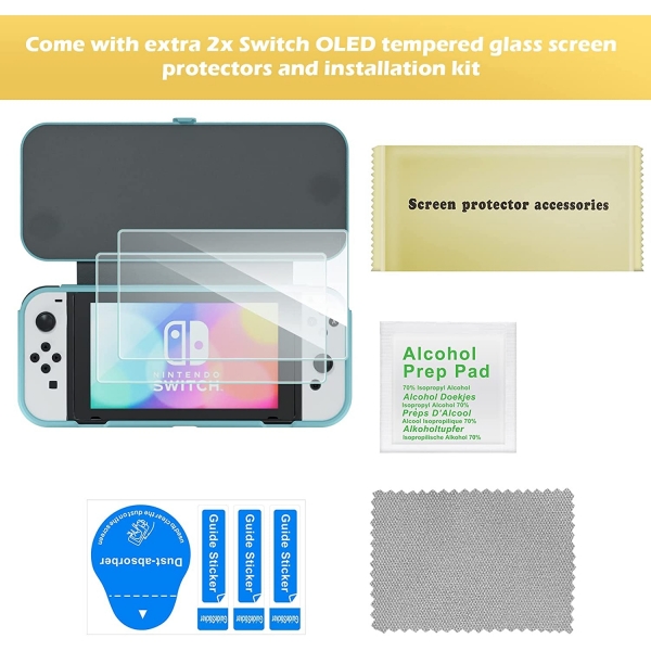 ProCase Nintendo Switch OLED in Klf ve Temperli Cam Ekran Koruyucu-Skyblue