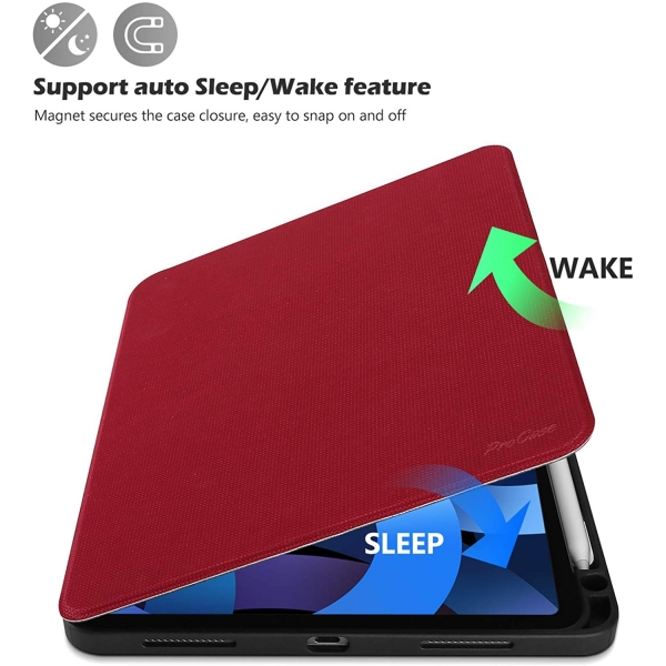 ProCase  iPad Air 4 Kalem Blmeli Klf (10.9 in)-Red