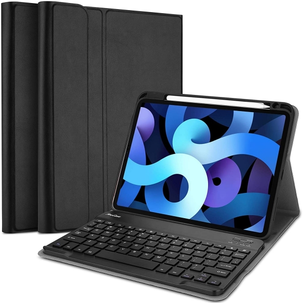 ProCase iPad Air 4 Kalem Blmeli ve Klavyeli Klf (10.9 in)-Black