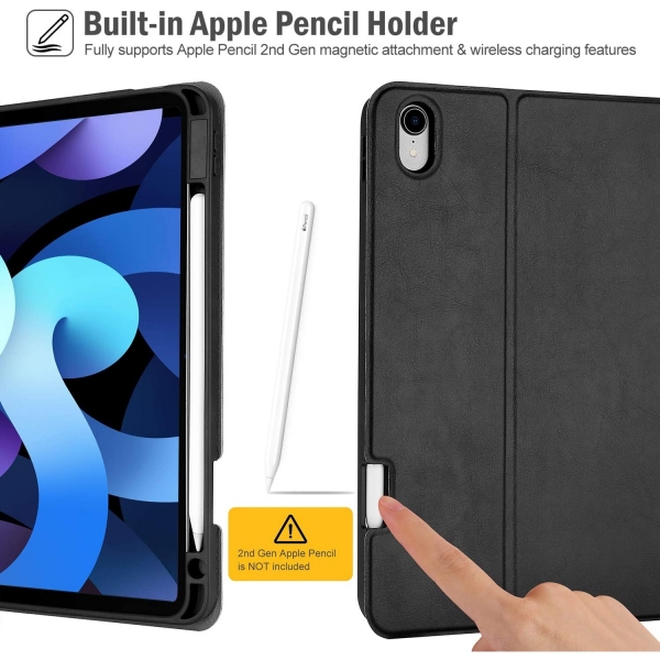 ProCase iPad Air 4 Kalem Blmeli ve Klavyeli Klf (10.9 in)-Black