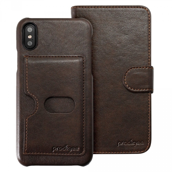 Prodigee Apple iPhone X Deri Czdan Klf-Brown