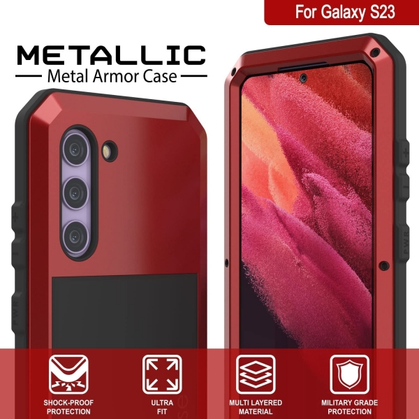 Punkcase Armor Serisi Galaxy S23 Darbeye Dayankl Klf (MIL-STD-810G)-Red