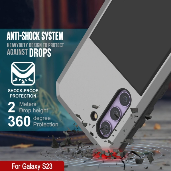 Punkcase Armor Serisi Galaxy S23 Darbeye Dayankl Klf (MIL-STD-810G)-Silver