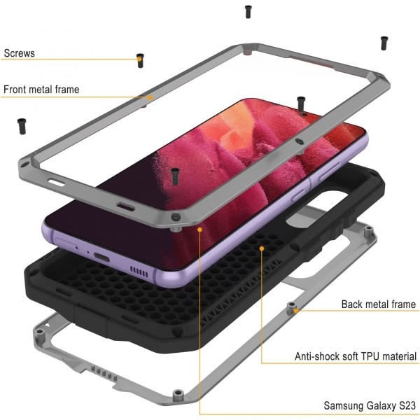 Punkcase Armor Serisi Galaxy S23 Darbeye Dayankl Klf (MIL-STD-810G)-Silver