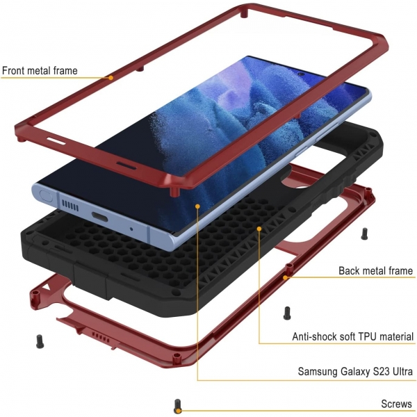 Punkcase Armor Serisi Galaxy S23 Ultra Darbeye Dayankl Klf (MIL-STD-810G)-Red