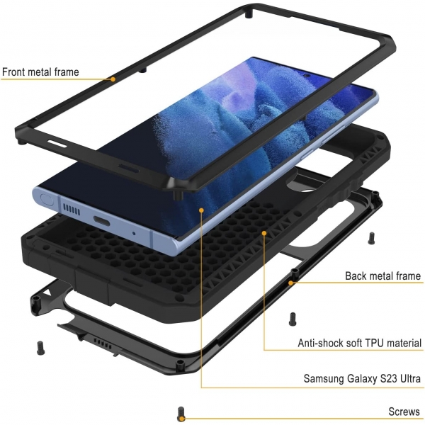 Punkcase Armor Serisi Galaxy S23 Ultra Darbeye Dayankl Klf (MIL-STD-810G)-Black