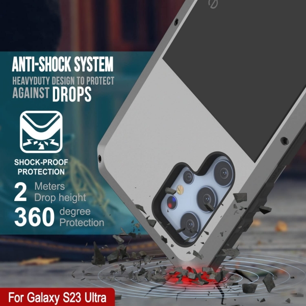 Punkcase Armor Serisi Galaxy S23 Ultra Darbeye Dayankl Klf (MIL-STD-810G)-Silver