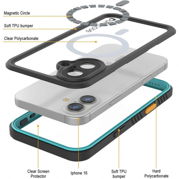 Punkcase iPhone 16 Su Geirmez Extreme Mag Klf -Teal