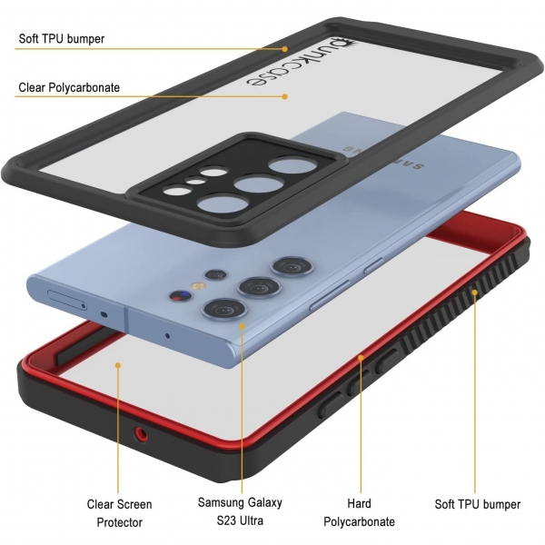 Punkcase Extreme Serisi Galaxy S23 Ultra Su Geirmez Klf -Red