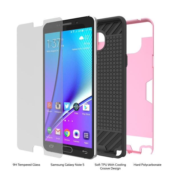 Punkcase Samsung Note 5 Slot Serisi Armor Kapak Klf (MIL-STD-810G)-Pink