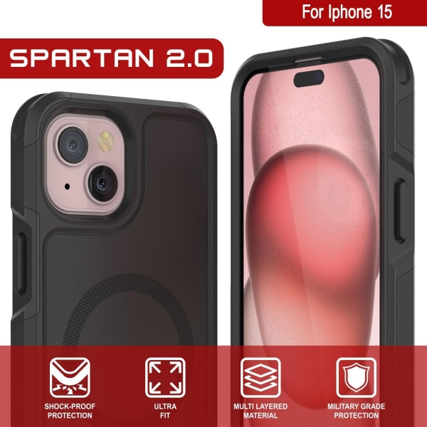 Punkcase Spartan Serisi Apple iPhone 15 Manyetik Klf (MIL-STD-810G)