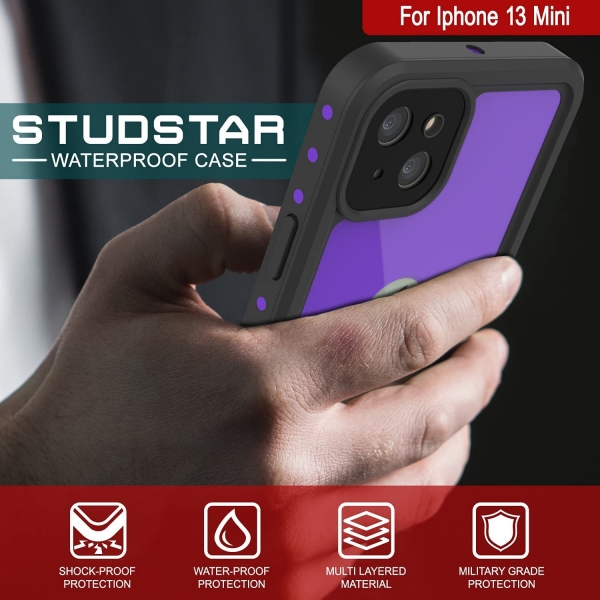 Punkcase StudStar Serisi iPhone 13 Mini Su Geirmez Klf-Purple