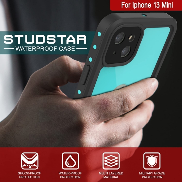 Punkcase StudStar Serisi iPhone 13 Mini Su Geirmez Klf-Teal